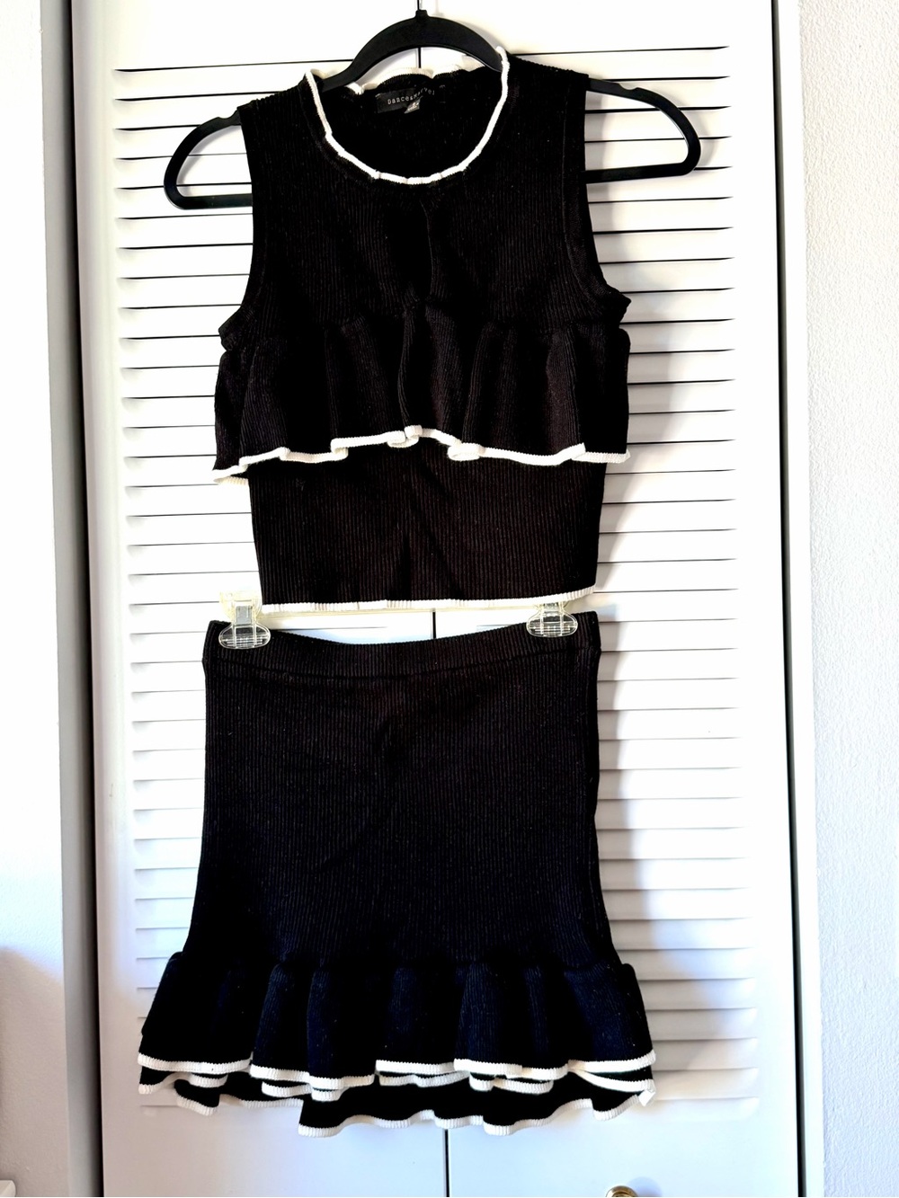Knitted Black Knit Ruffle Skirt - Two-Piece Set